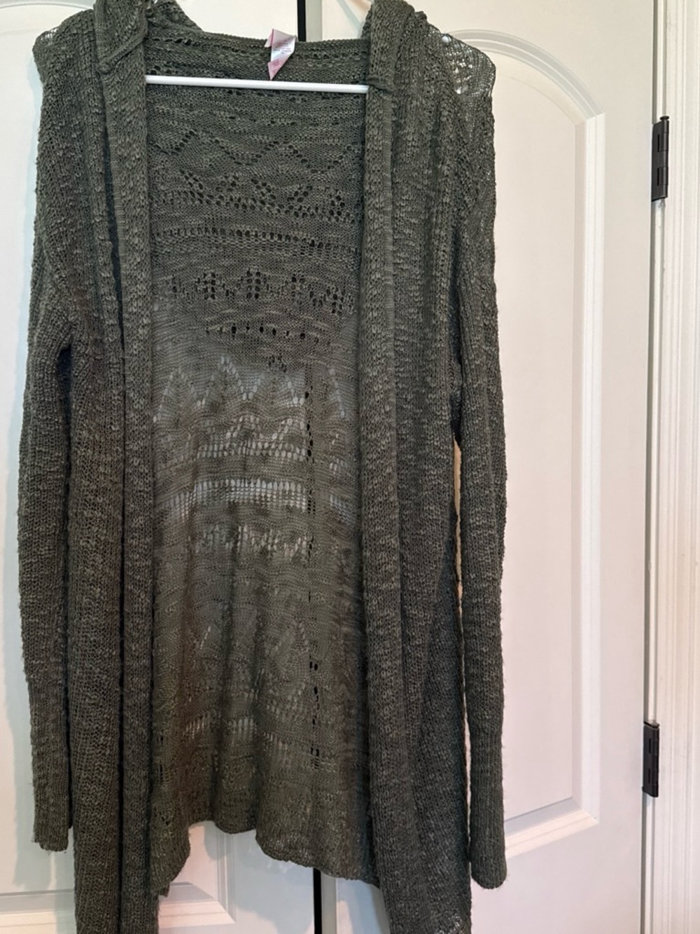 No Boundaries Olive Green Open-Front Knit Cardigan